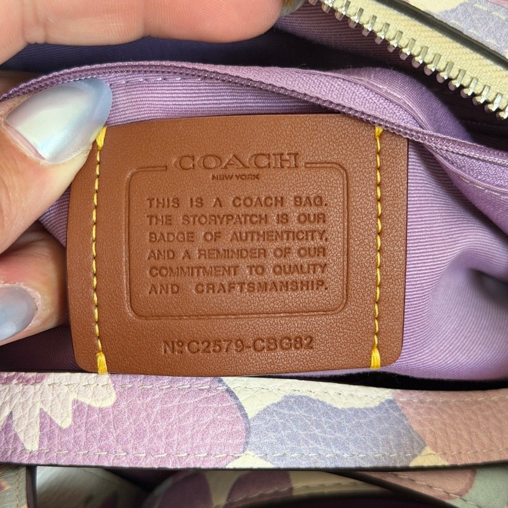 Coach Rowan Satchel Floral Print Pebble Leather Purple Multi Womens Handbag - Picture 4 of 4